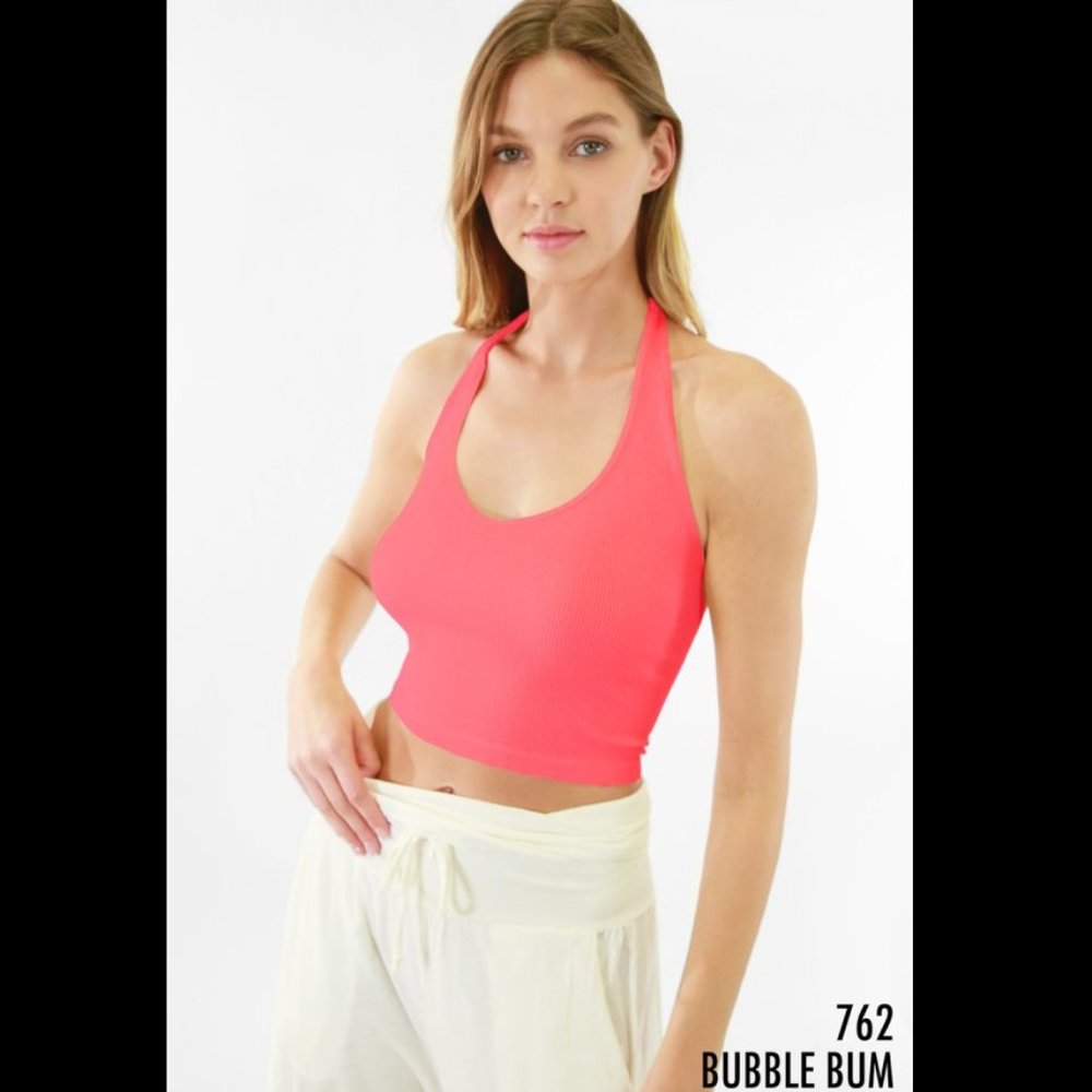 NEW Bubble Gum Pink Crop Halter with Ribbing